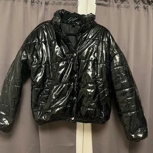 Wild Fable Shiny Black Puffer Bomber